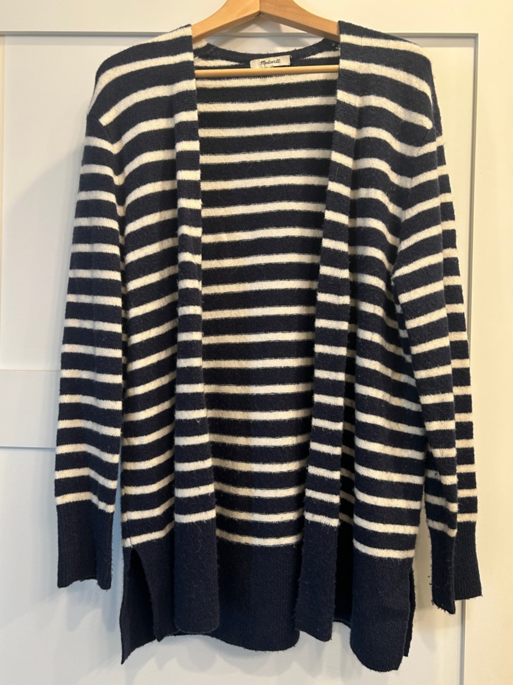 Madewell Navy and White Striped Knit Cardigan